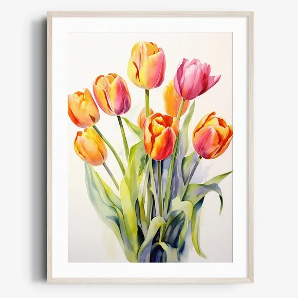 Watercolor Tulips Wall Art Illustration Print Poster Unframed - Picture 1 of 5